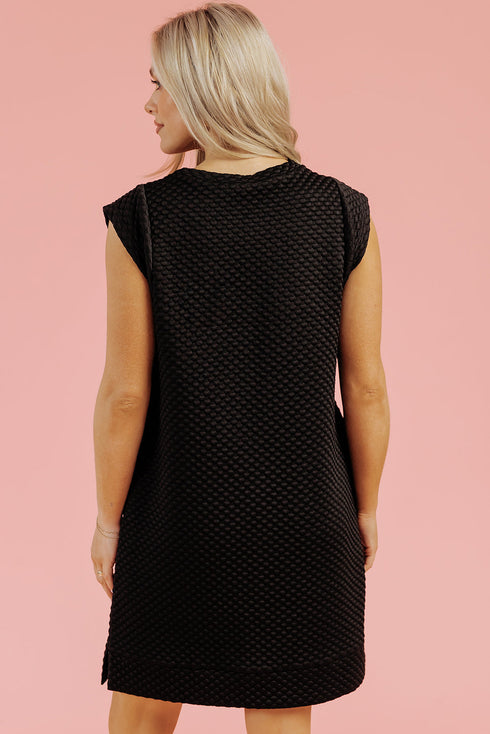 Textured Cap Sleeve T-shirt Shift Mini Dress