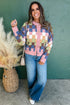 Textured Checkerboard Knit Button Front Cardigan