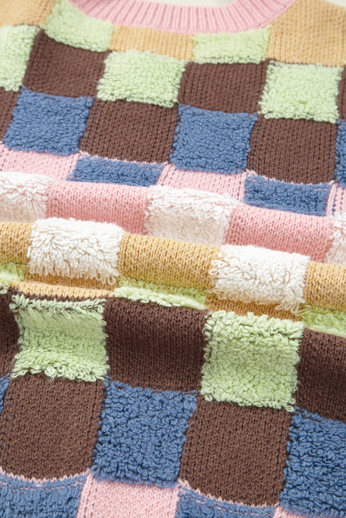 Textured Checkerboard Knit Button Front Cardigan