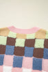Textured Checkerboard Knit Button Front Cardigan