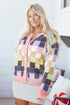Textured Checkerboard Knit Button Front Cardigan