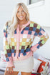 Textured Checkerboard Knit Button Front Cardigan