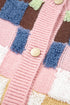 Textured Checkerboard Knit Button Front Cardigan
