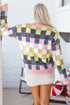 Textured Checkerboard Knit Button Front Cardigan