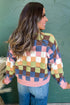 Textured Checkerboard Knit Button Front Cardigan