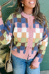 Textured Checkerboard Knit Button Front Cardigan