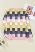 Textured Checkerboard Knit Button Front Cardigan