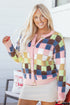 Textured Checkerboard Knit Button Front Cardigan