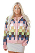 Textured Checkerboard Knit Button Front Cardigan