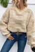 Textured Checkerboard Knit Crew Neck Sweater