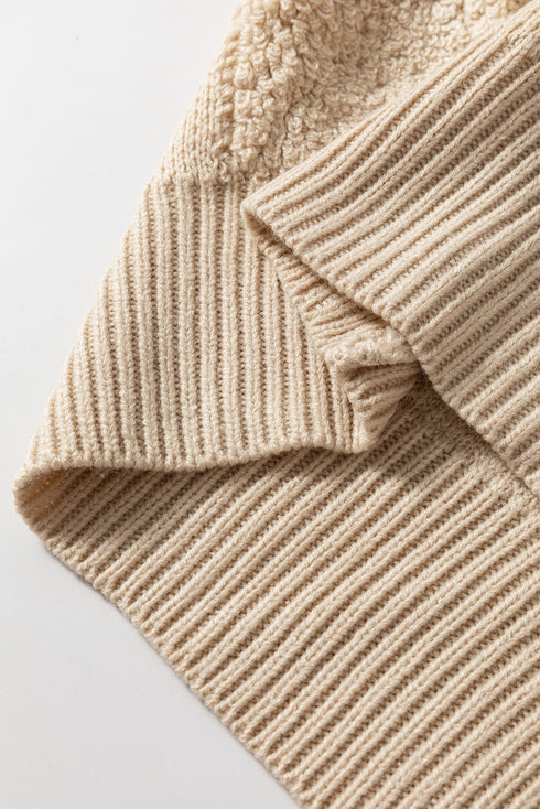 Textured Checkerboard Knit Crew Neck Sweater