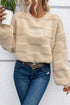 Textured Checkerboard Knit Crew Neck Sweater