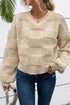 Textured Checkerboard Knit Crew Neck Sweater