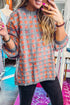 Textured Checkerboard Knit Drop Shoulder Pullover Sweater