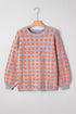 Textured Checkerboard Knit Drop Shoulder Pullover Sweater