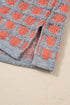 Textured Checkerboard Knit Drop Shoulder Pullover Sweater