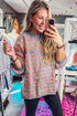 Textured Checkerboard Knit Drop Shoulder Pullover Sweater