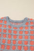 Textured Checkerboard Knit Drop Shoulder Pullover Sweater