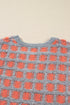 Textured Checkerboard Knit Drop Shoulder Pullover Sweater