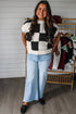 Textured Checkerboard Short Sleeve Crew Neck Knit Sweater