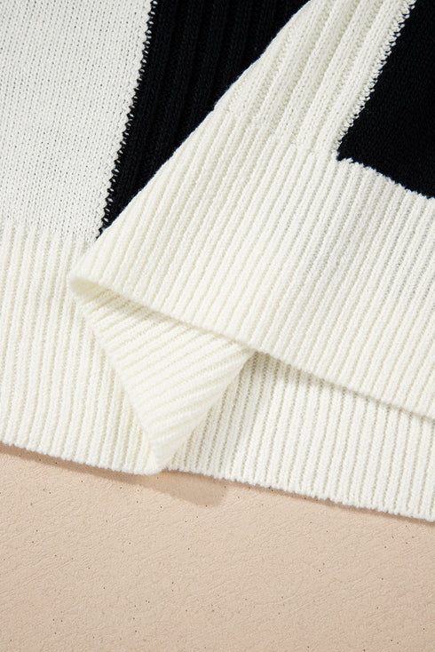 Textured Checkerboard Short Sleeve Crew Neck Knit Sweater