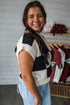 Textured Checkerboard Short Sleeve Crew Neck Knit Sweater