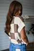 Textured Checkerboard Short Sleeve Crew Neck Knit Sweater