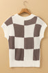 Textured Checkerboard Short Sleeve Crew Neck Knit Sweater