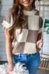 Textured Checkerboard Short Sleeve Crew Neck Knit Sweater