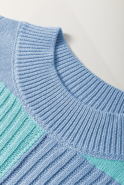 Textured Checkerboard Short Sleeve Crew Neck Knit Sweater