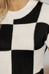 Textured Checkerboard Short Sleeve Crew Neck Knit Sweater