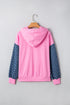 Textured Checkerboard Sleeve Half Zip Hooded Sweatshirt