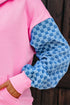 Textured Checkerboard Sleeve Half Zip Hooded Sweatshirt
