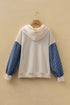 Textured Checkerboard Sleeve Half Zip Hooded Sweatshirt