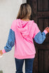 Textured Checkerboard Sleeve Half Zip Hooded Sweatshirt