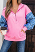 Textured Checkerboard Sleeve Half Zip Hooded Sweatshirt