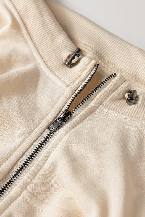 Textured Checkerboard Sleeve Half Zip Hooded Sweatshirt