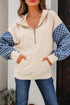 Textured Checkerboard Sleeve Half Zip Hooded Sweatshirt