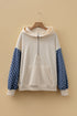 Textured Checkerboard Sleeve Half Zip Hooded Sweatshirt