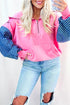 Textured Checkerboard Sleeve Half Zip Hooded Sweatshirt