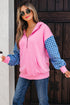 Textured Checkerboard Sleeve Half Zip Hooded Sweatshirt