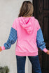 Textured Checkerboard Sleeve Half Zip Hooded Sweatshirt