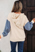 Textured Checkerboard Sleeve Half Zip Hooded Sweatshirt
