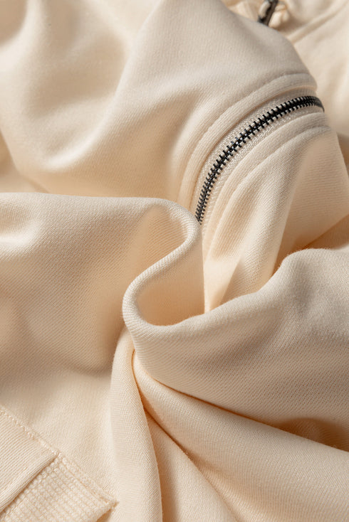 Textured Checkerboard Sleeve Half Zip Hooded Sweatshirt