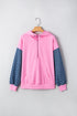 Textured Checkerboard Sleeve Half Zip Hooded Sweatshirt