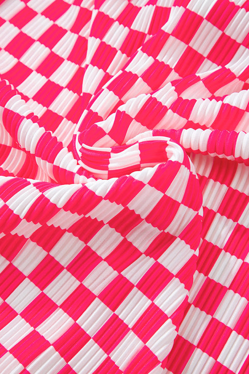 Textured Checkered Button Down Wide Leg Pajama Set