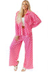 Textured Checkered Button Down Wide Leg Pajama Set