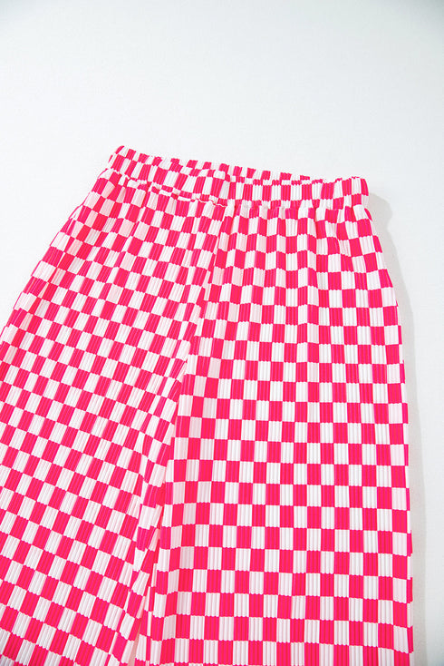 Textured Checkered Button Down Wide Leg Pajama Set