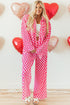 Textured Checkered Button Down Wide Leg Pajama Set