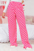Textured Checkered Button Down Wide Leg Pajama Set